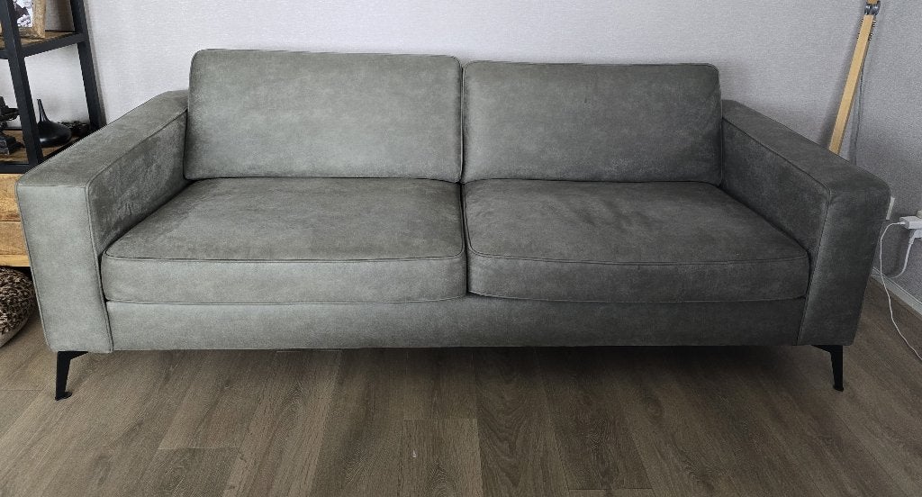 2,5-zits bank, rundleer, zacht groen (gekocht bij zitmaxx), Huis en Inrichting, Ophalen, Gebruikt, Driepersoons, Rechte bank