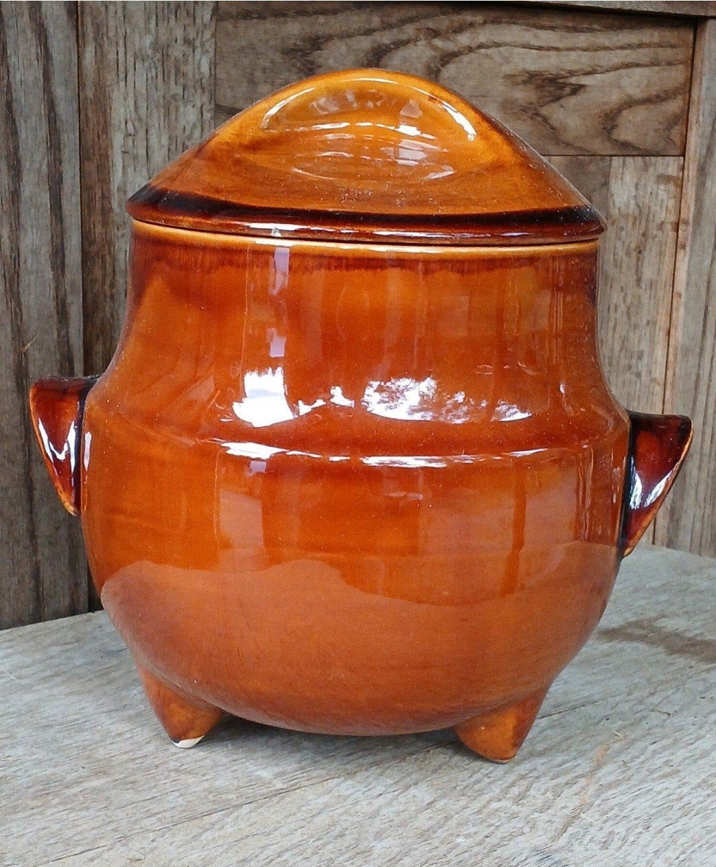 Vintage Aardewerken Pot met Deksel - Bruin Geglazuurd, Antiek en Kunst, Ophalen of Verzenden
