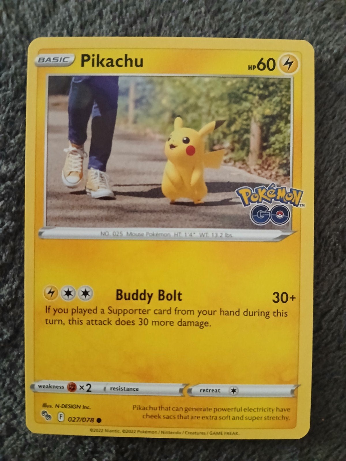Pikachu Pokemon Go 027/078 NM, Ophalen of Verzenden, Zo goed als nieuw, Losse kaart