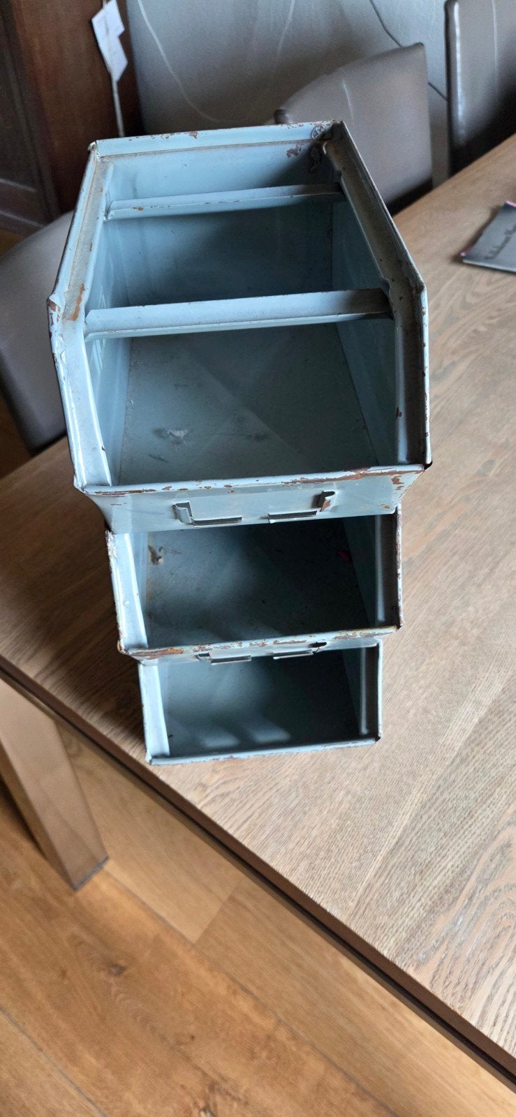3 stalen retro magazijnbakken, Ophalen, 50 tot 100 cm, Minder dan 50 cm