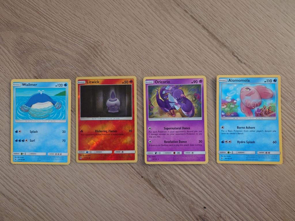 Pokémon kaarten Wailmer, Litwick, Oricorio, Alomomola, Verzenden, Meerdere kaarten