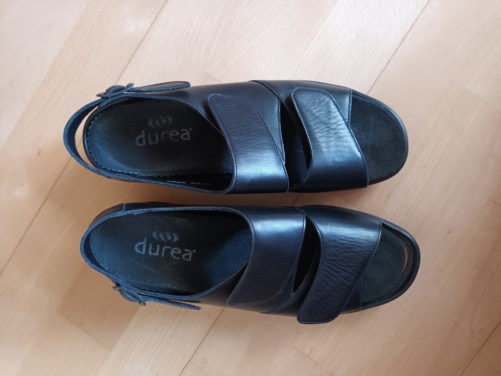 Durea zwarte dames sandalen maat 39 – breedtemaat G., Durea, Zwart, Zo goed als nieuw, Sandalen of Muiltjes