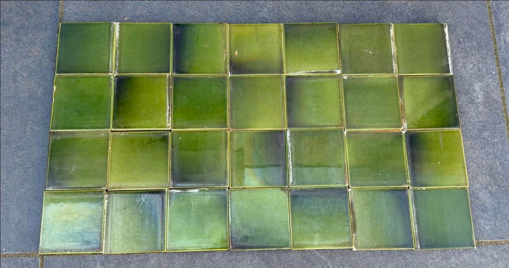 28 Delftse wandtegels 7.5x7.5 cm - Groen, Antiek en Kunst, Ophalen of Verzenden