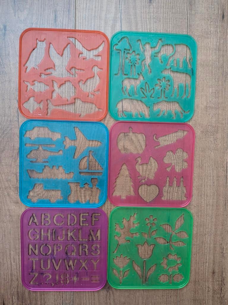 6x Tupperware Teken Sjablonen - Diverse Thema's, Gebruikt, Tupperware, Dieren, Meerkleurig