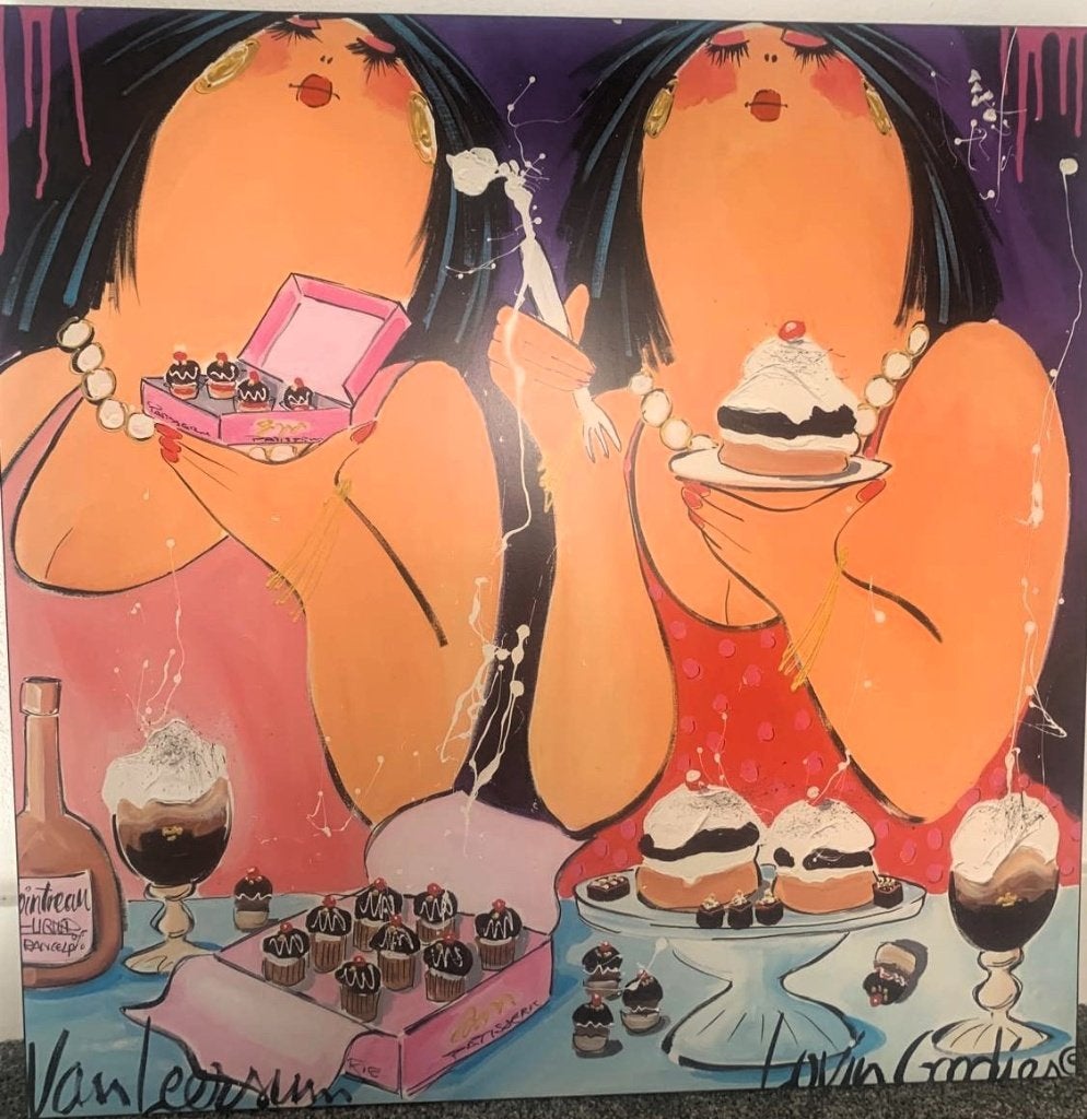 Dikke Dames KUNSTDRUK "Lovin Goodies", Antiek en Kunst, Kunst | Schilderijen | Modern, Overig onderwerp, Zeefdruk, Overige materialen