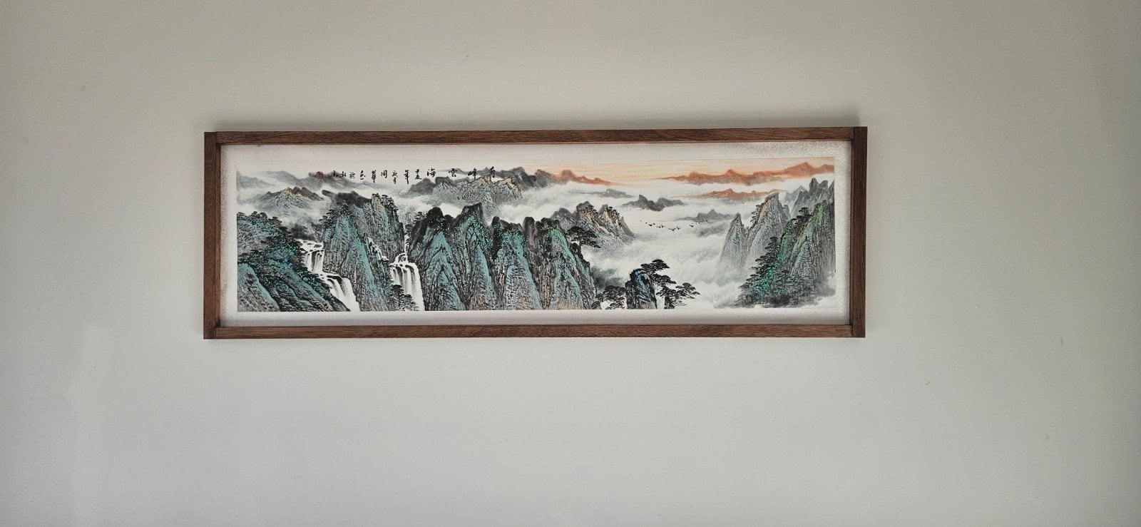 Oosters/Chinese Landschap Schilderij met Bergen en Waterval, Ophalen of Verzenden