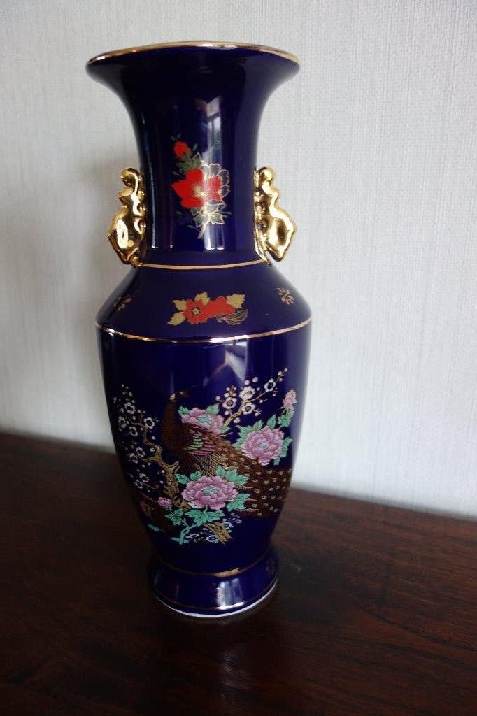 Vaas porselein chinees pauw blauw, Huis en Inrichting, Woonaccessoires | Vazen, Ophalen of Verzenden, Zo goed als nieuw, Blauw
