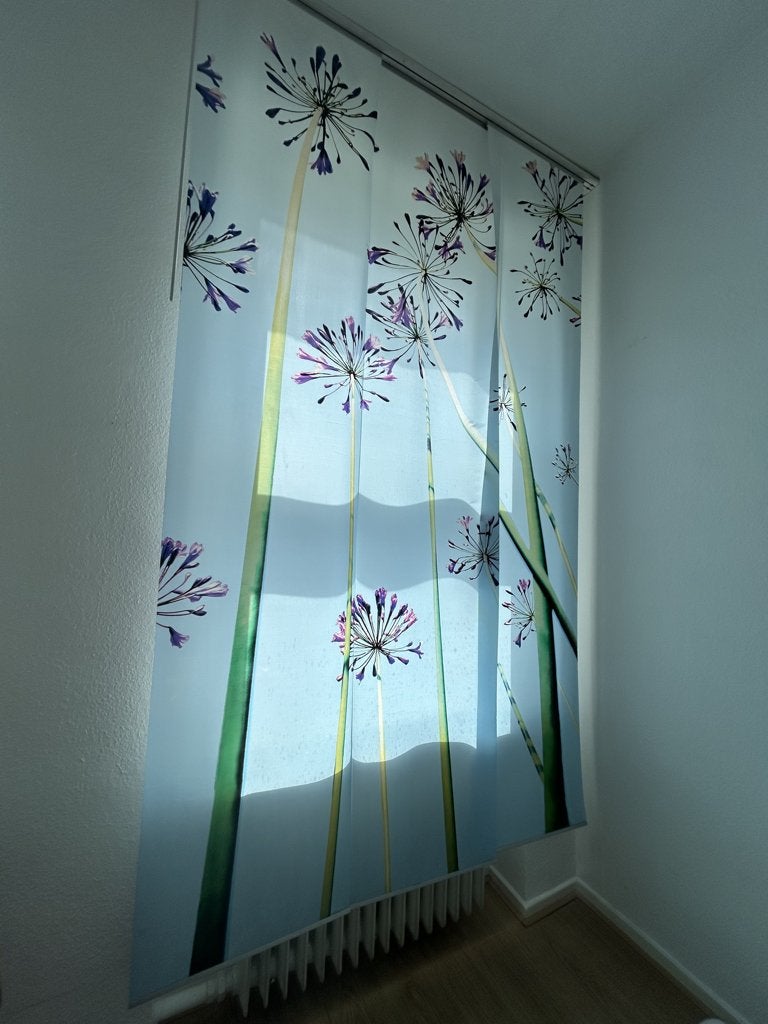 Paneelgordijnen met bloemmotief, Huis en Inrichting, Stoffering | Gordijnen en Lamellen, Gebruikt, Lamellen, Blauw, Groen, Paars