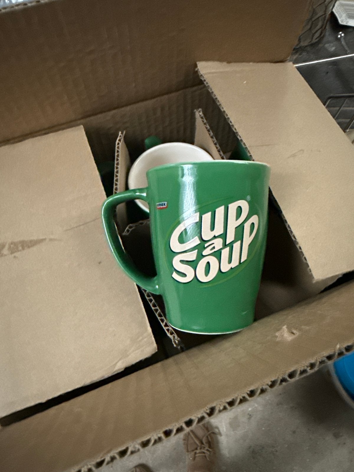6 Cup a Soup Mokken - Groen met wit logo, Ophalen, Steen/keramiek, Groen, Overige typen