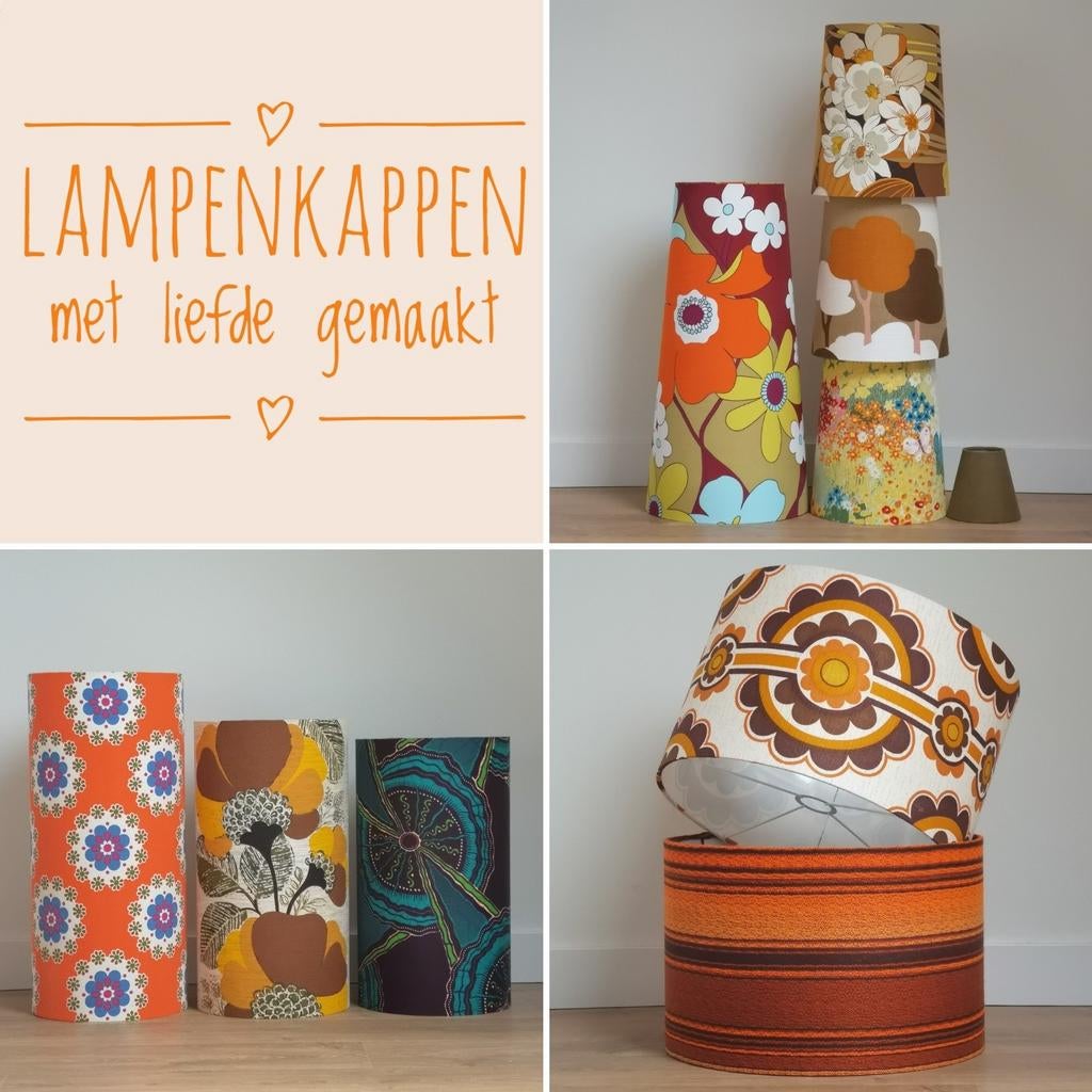 Lampenkappen handgemaakt met vintage / retro stoffen, Ophalen of Verzenden, Nieuw, Rond, Minder dan 25 cm