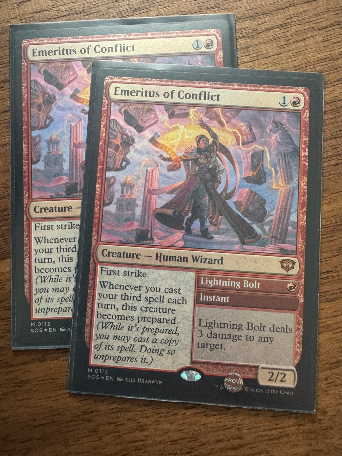 2x Foil Emeritus of Conflict // Lightning Bolt, Verzenden, Zo goed als nieuw, Foil