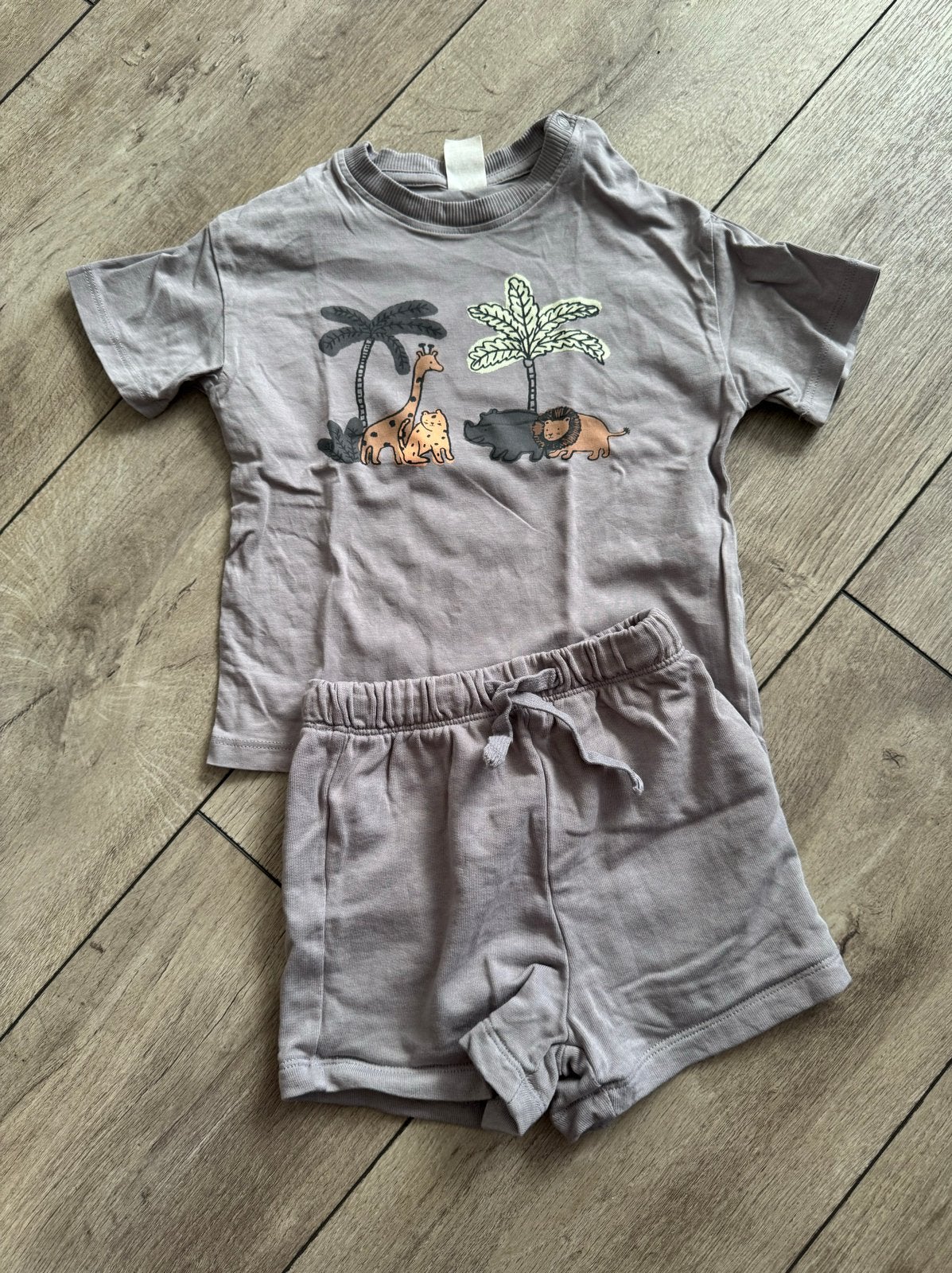 H&M Setje: Shirtje en Broekje met Dierenprint maat 86, Ophalen of Verzenden, Zo goed als nieuw, Jongetje, Setje