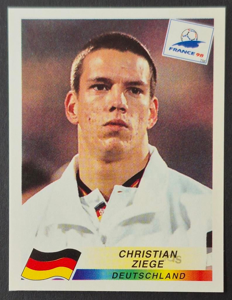 Panini sticker Christian Ziege -Duitsland, WK 98, Ophalen of Verzenden, Zo goed als nieuw, Buitenlandse clubs, Poster, Plaatje of Sticker