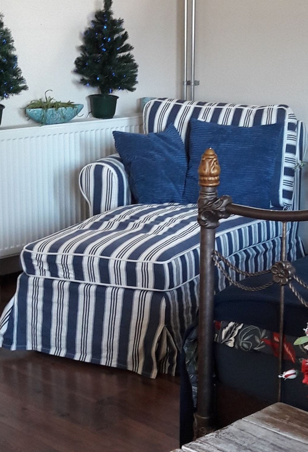 Ikea Ektorp chaise longue blauw/wit, Ophalen, Gebruikt