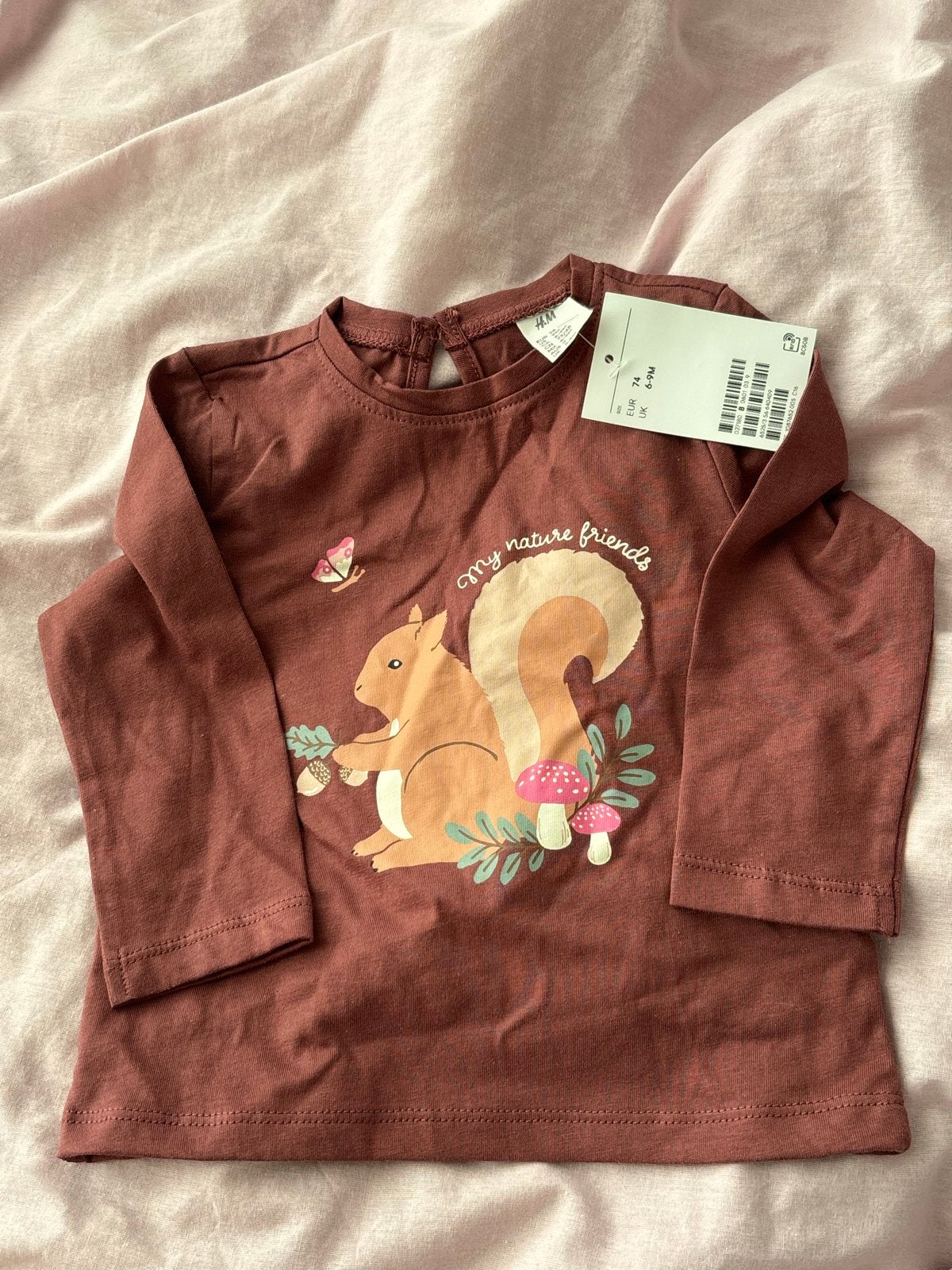 H&M Lange Mouw Shirt Eekhoornprint Maat 74 (6-9M), Kinderen en Baby's, Babykleding | Maat 80, Ophalen of Verzenden, Nieuw, Jongetje of Meisje