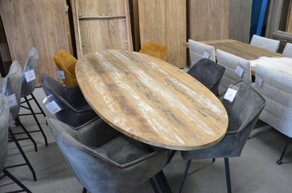 Ovale teak tafel 220 x 100 cm, Huis en Inrichting, Tafels | Eettafels, 100 tot 150 cm, Teakhout, Ophalen of Verzenden, Vijf personen of meer