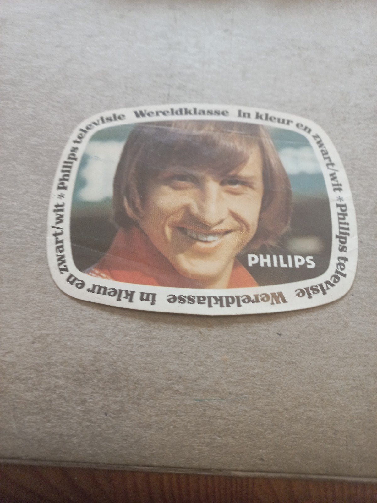 Vintage Philips Televisie Reclame Sticker Johan Cruijff, Ophalen of Verzenden