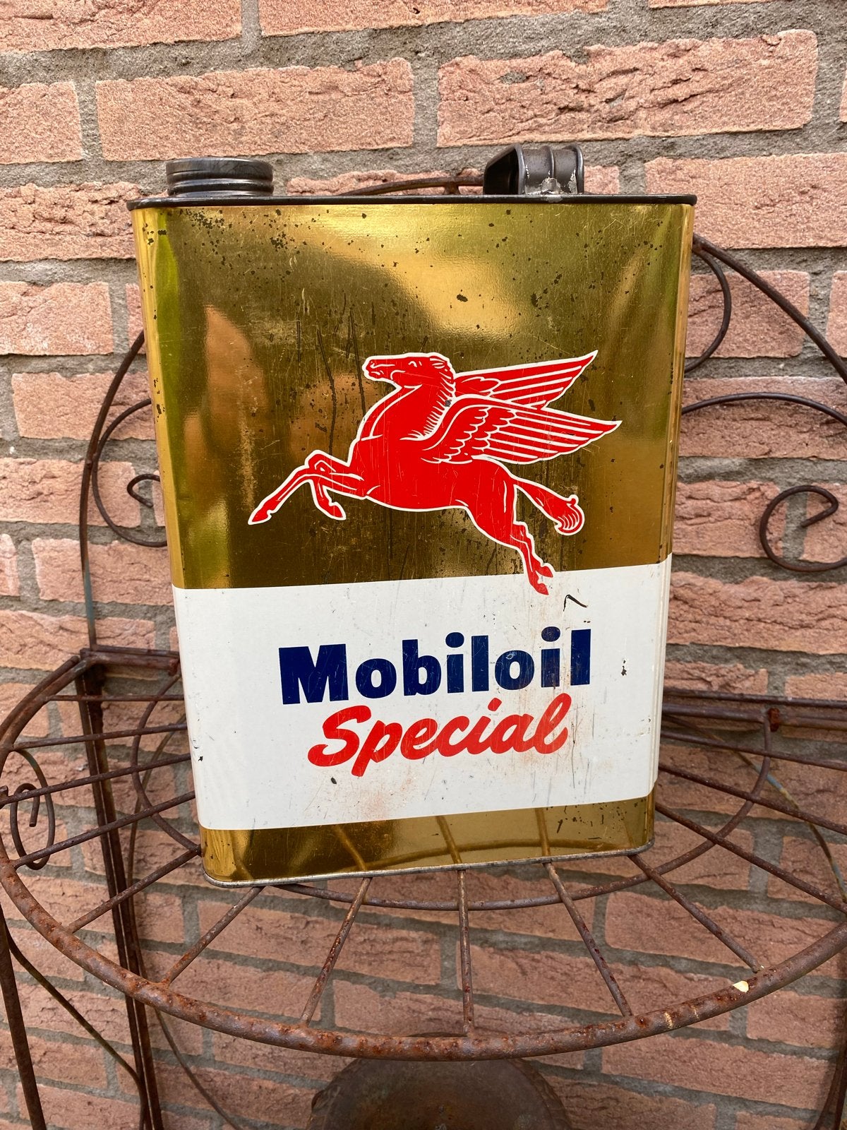 Vintage Mobiloil Special olieblik - Decoratief verzamelobjec, Ophalen of Verzenden, Gebruikt