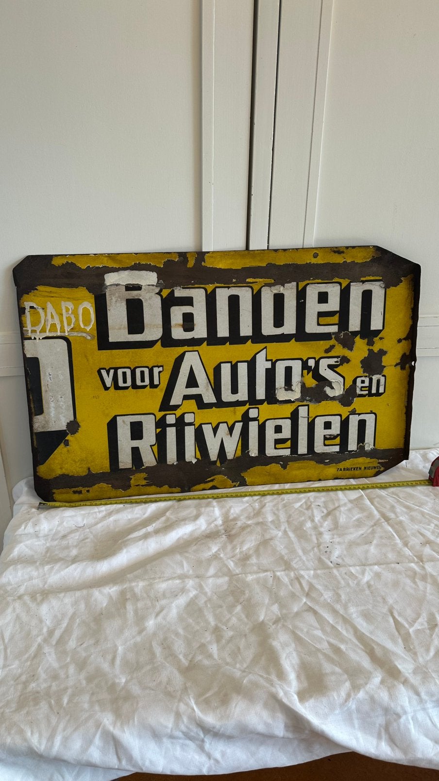 Uniek Emaille Garagebord "Banden voor Auto's" Jaren '20/'30, Ophalen, Reclamebord, Band, Dabo