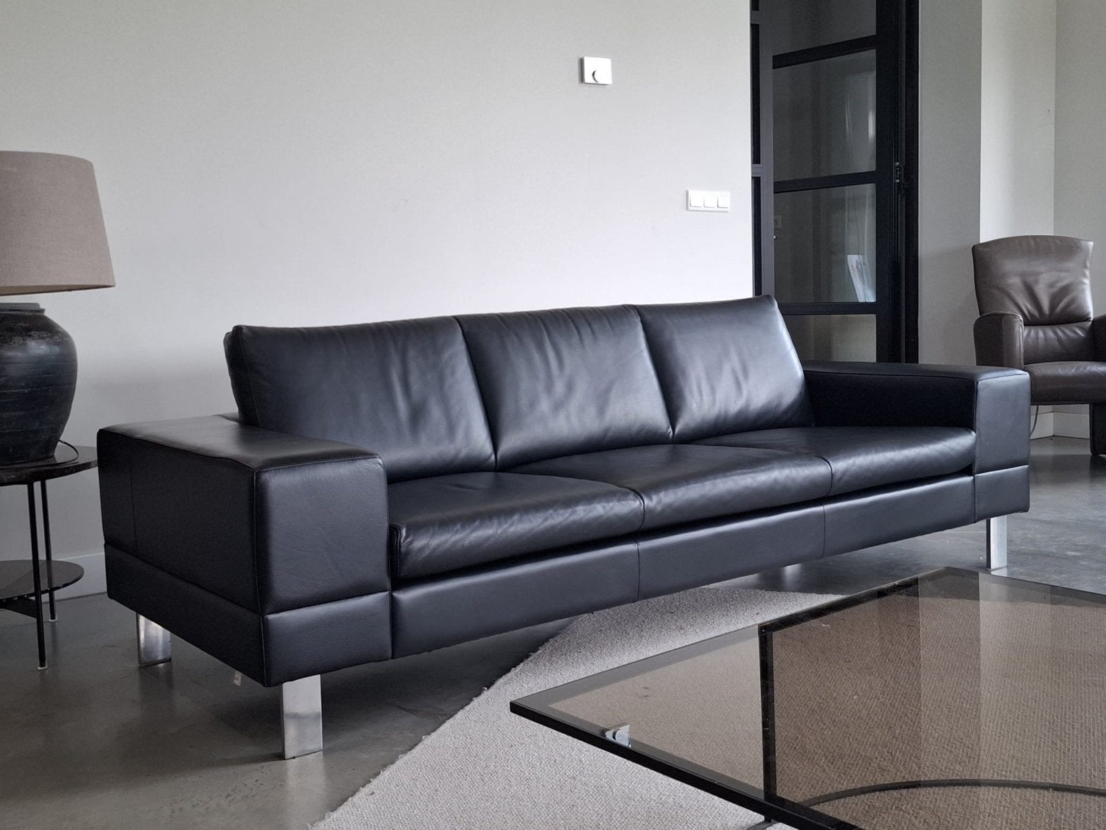 Leolux Antipode bank zwart leer - 235 cm - zeer nette staat, Huis en Inrichting, X, Driepersoons, Ophalen of Verzenden, Zo goed als nieuw