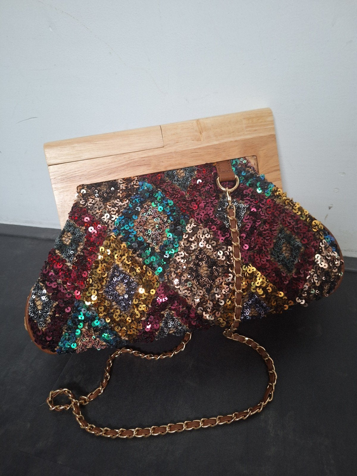 Potri Fashion Avondtasje met pailletten en houten frame, Ophalen of Verzenden, Nieuw, Overige kleuren, Avondtasje