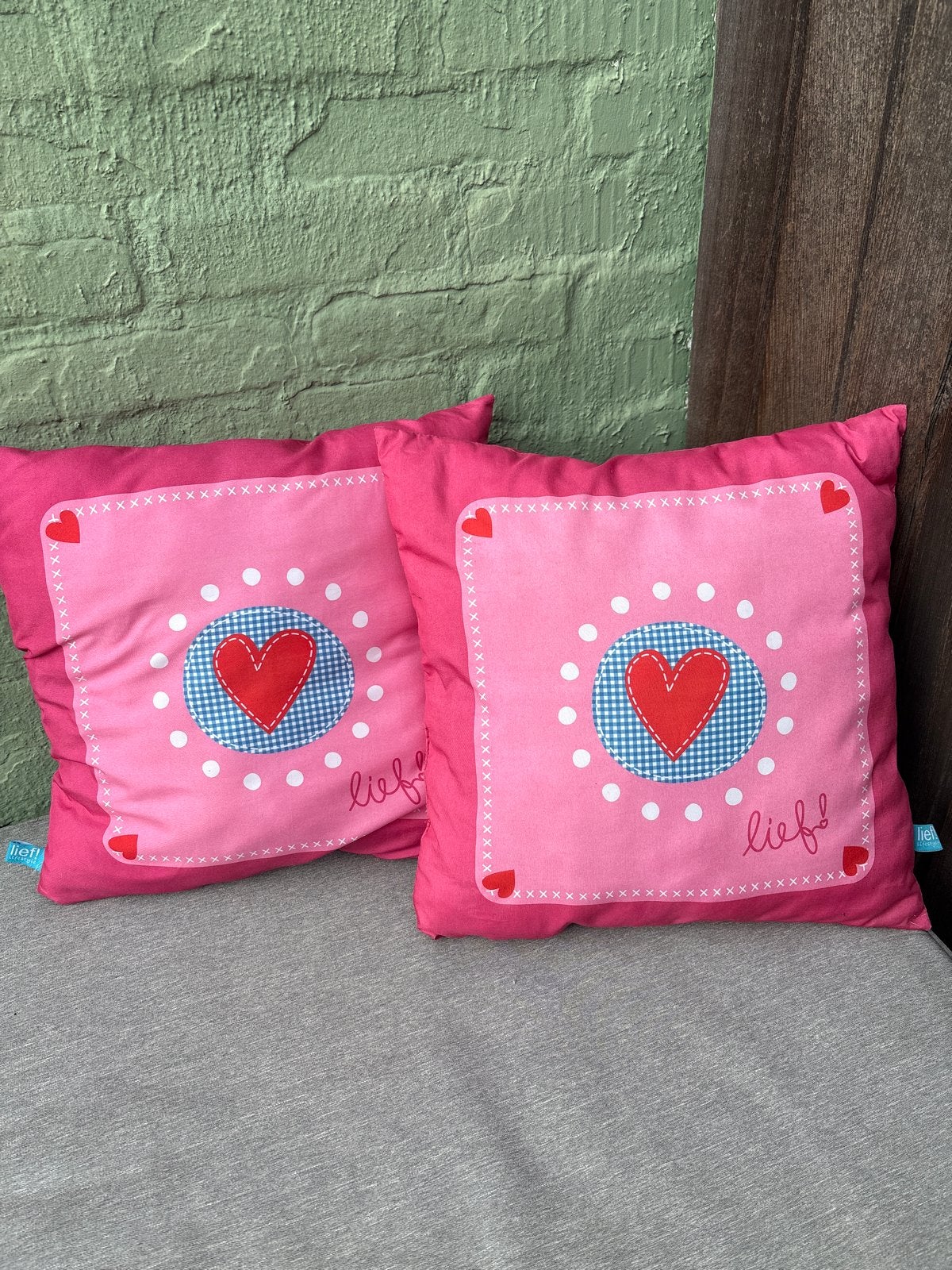 Set van 2 roze sierkussens met hartjes van Lief, Overige merken, Gebruikt, Met print, Vierkant