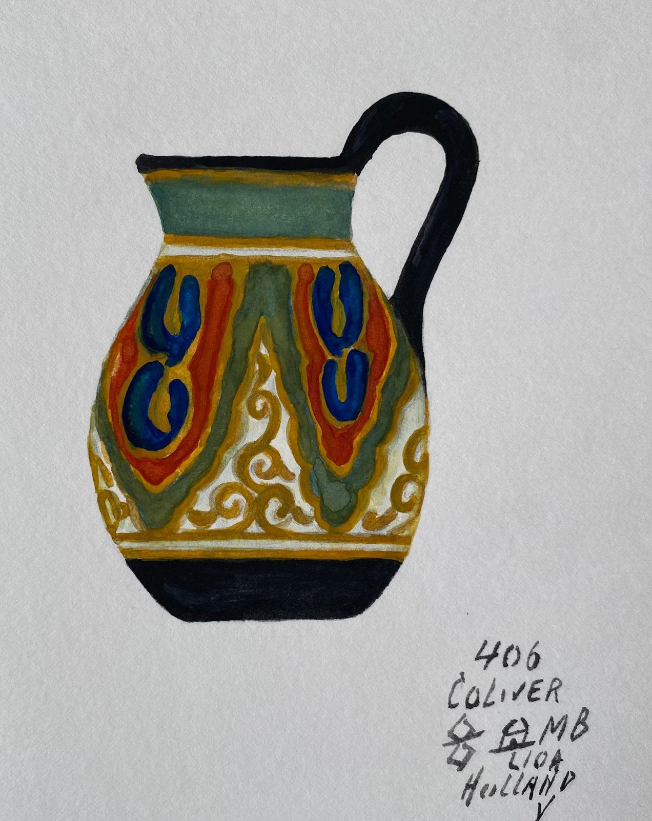 Gouache Gouds plateel vaasje, Ophalen of Verzenden