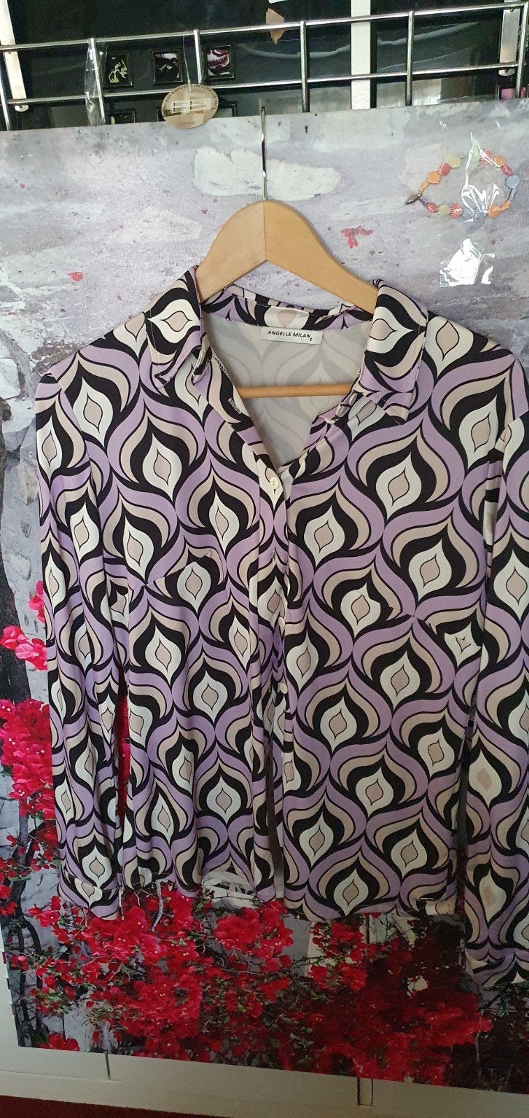 Angelle Milan Blouse met Retro Print Maat S, Angelle Milan, Verzenden, Paars, Nieuw