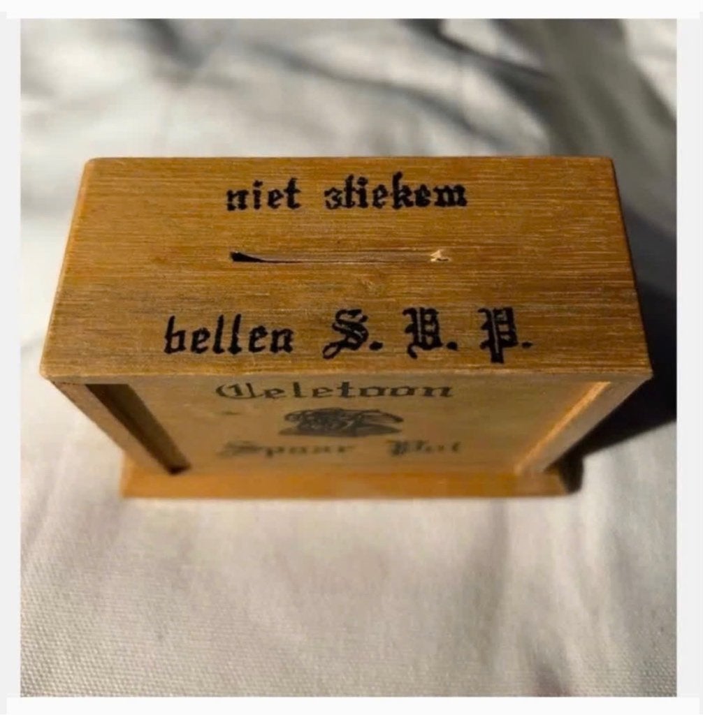 Vintage Telefoon Spaarpot “ niet stiekem bellen”, Antiek en Kunst, Ophalen of Verzenden