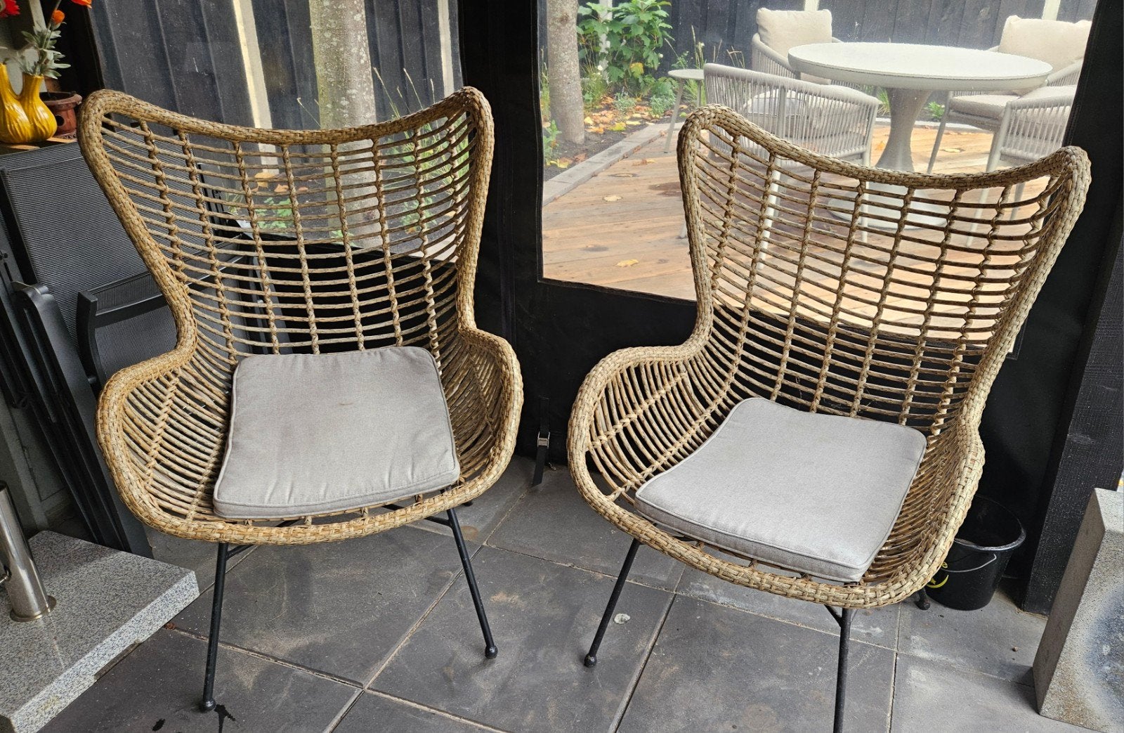 Set van 2 wicker stoelen met kussens, Tuin en Terras, Ophalen, Gebruikt, Wicker, Stoel
