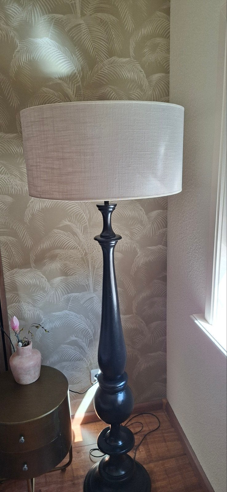 Sfeervolle lampenkap gebroken wit/linnenkleur diameter 55 cm, Gebruikt, Wit, Rond, Ophalen of Verzenden