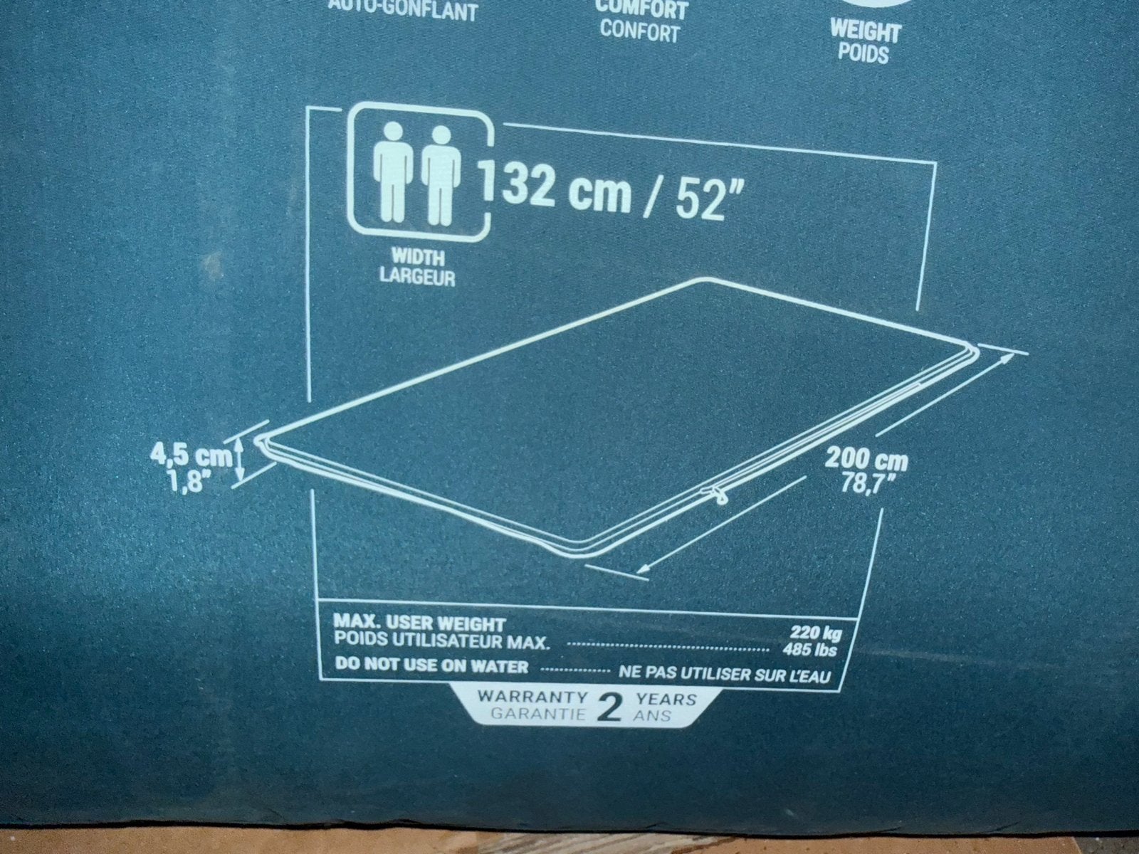 2 x Decathlon Quechua Comfort Double Zelfopblaasbaar Matras, Ophalen, Ingebouwde pomp, Zo goed als nieuw, 2-persoons