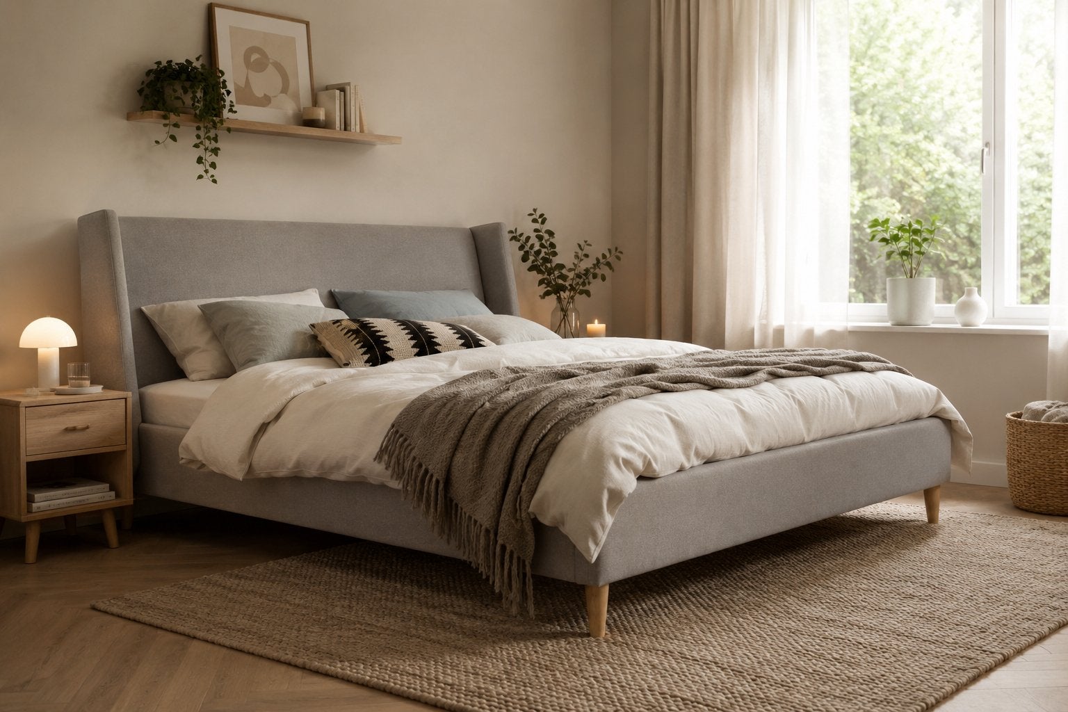 Mooi gestoffeerd bed 140x200cm inclusief matras, Ophalen, Tweepersoons, 140 cm, Zo goed als nieuw