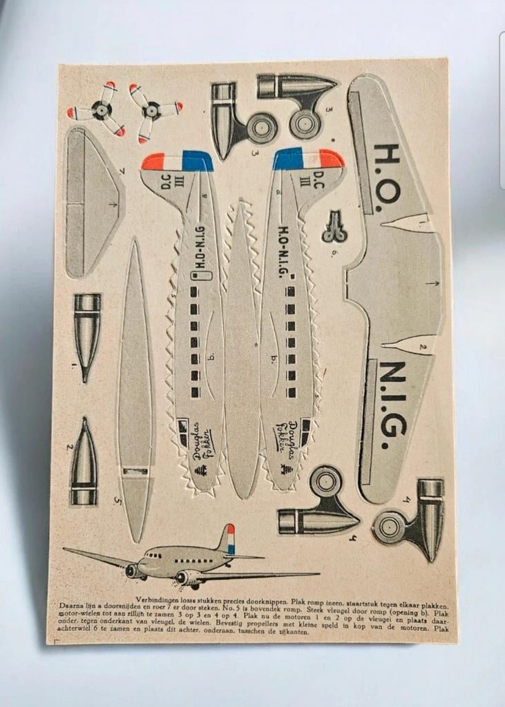Vintage Douglas DC-3 KLM knutselplaat - H.O. N.I.G., Overige merken, Gebruikt, Ophalen of Verzenden, Groter dan 1:72
