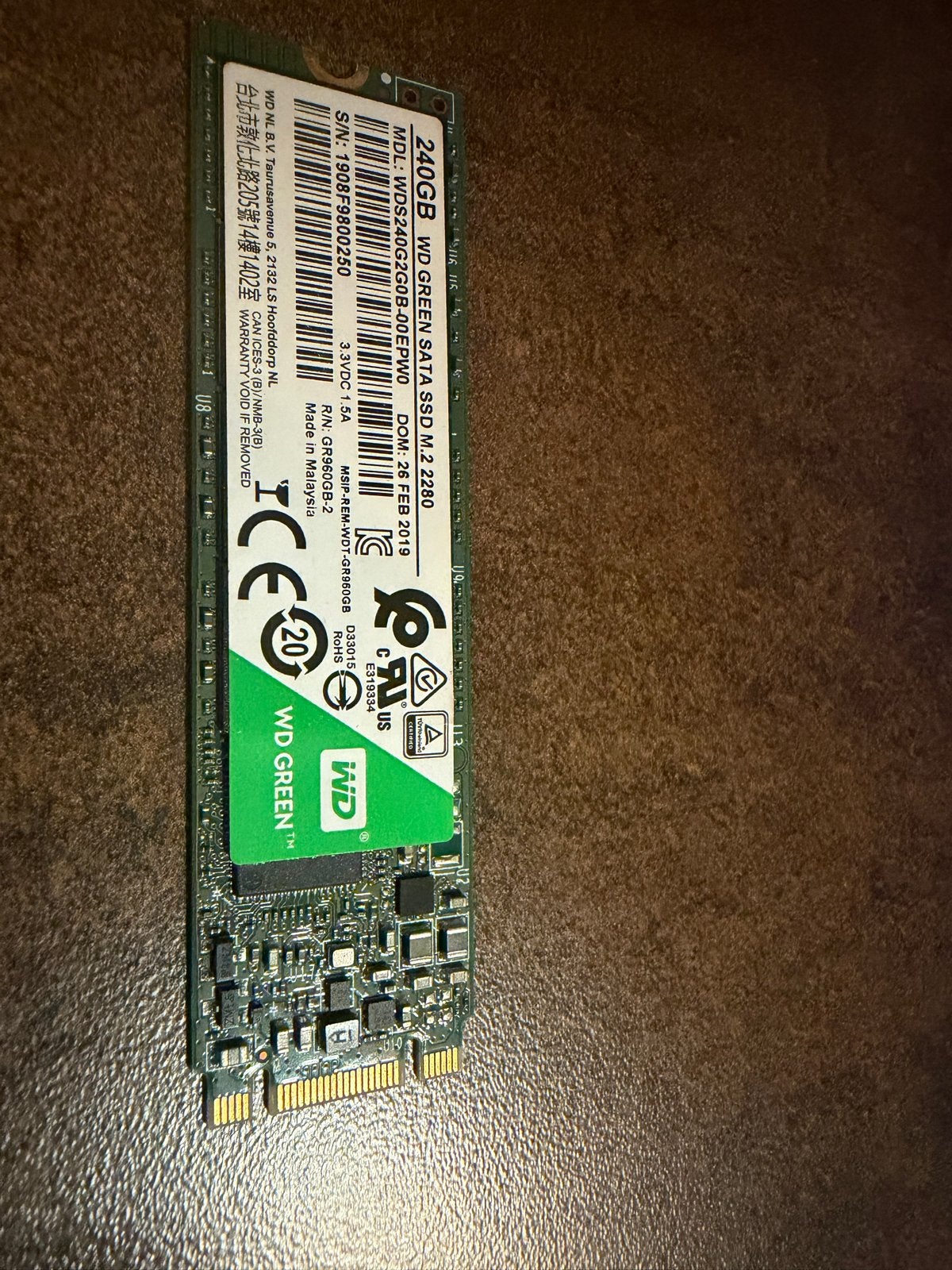 WD Green SATA SSD M.2 2280 240GB, Intern, Server, Ophalen of Verzenden, Zo goed als nieuw