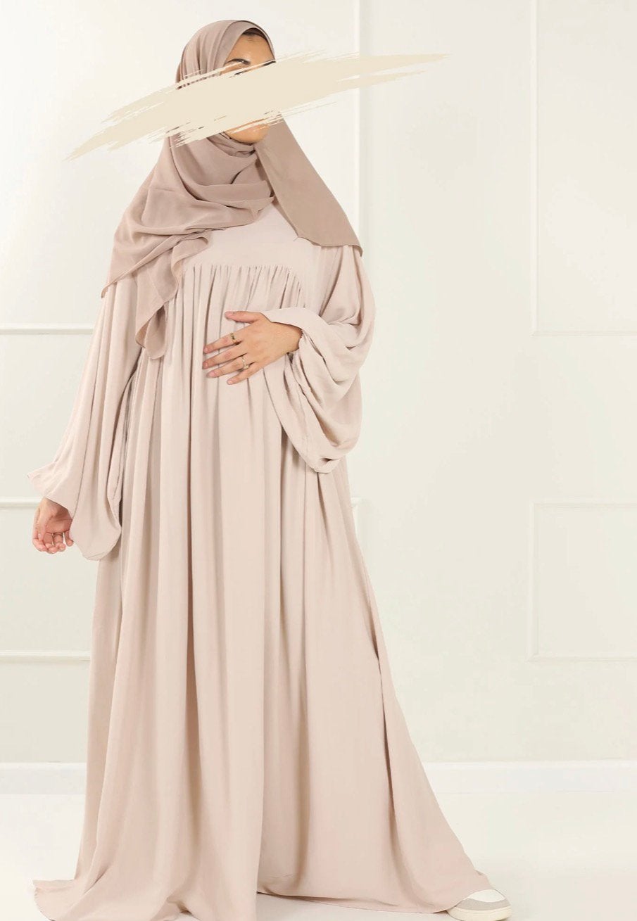 Beige abaya abaya met balloon armen l/xl, Beige, Maat 46/48 (XL) of groter, Ophalen of Verzenden, Zo goed als nieuw