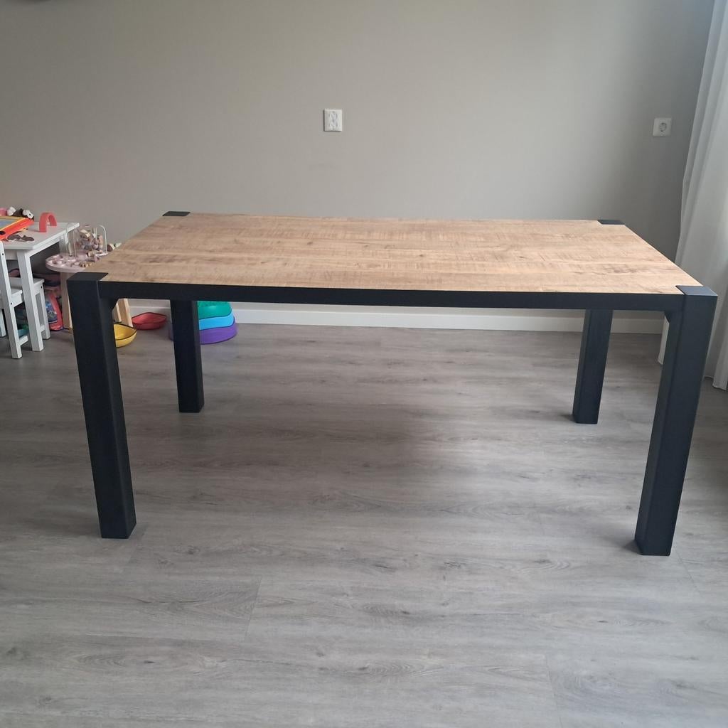 Mangohouten eettafel met zwarte stalen poten - 160x90x77, Gebruikt, Industrieel, Modern, 50 tot 100 cm, 150 tot 200 cm
