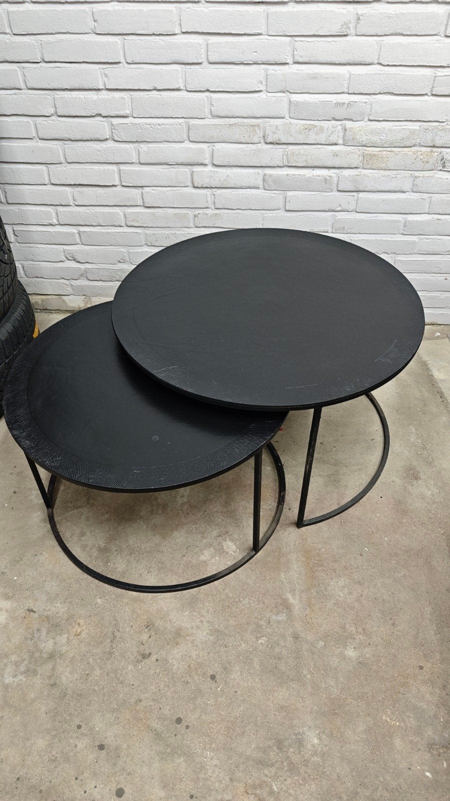 Salon tafel set ( mat zwart leisteen), Ophalen, Zo goed als nieuw, Rond, Minder dan 55 cm
