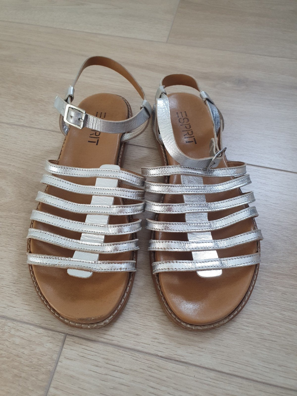 Esprit leren sandalen - zilverkleurig, maat 37, Overige kleuren, Gedragen, Esprit, Sandalen of Muiltjes