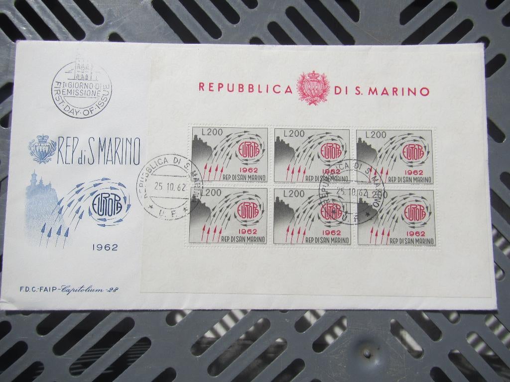 San Marino FDC ´62 met compleet velletje, Postzegels en Munten, Verzenden, Onbeschreven, Europa