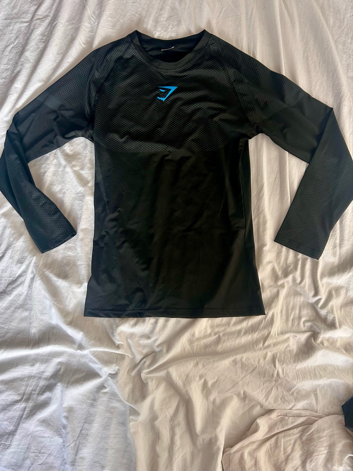Gymshark Onyx V5 lange mouwen - zwart met blauw logo maat S, Fitness, Zwart, Zo goed als nieuw, Verzenden
