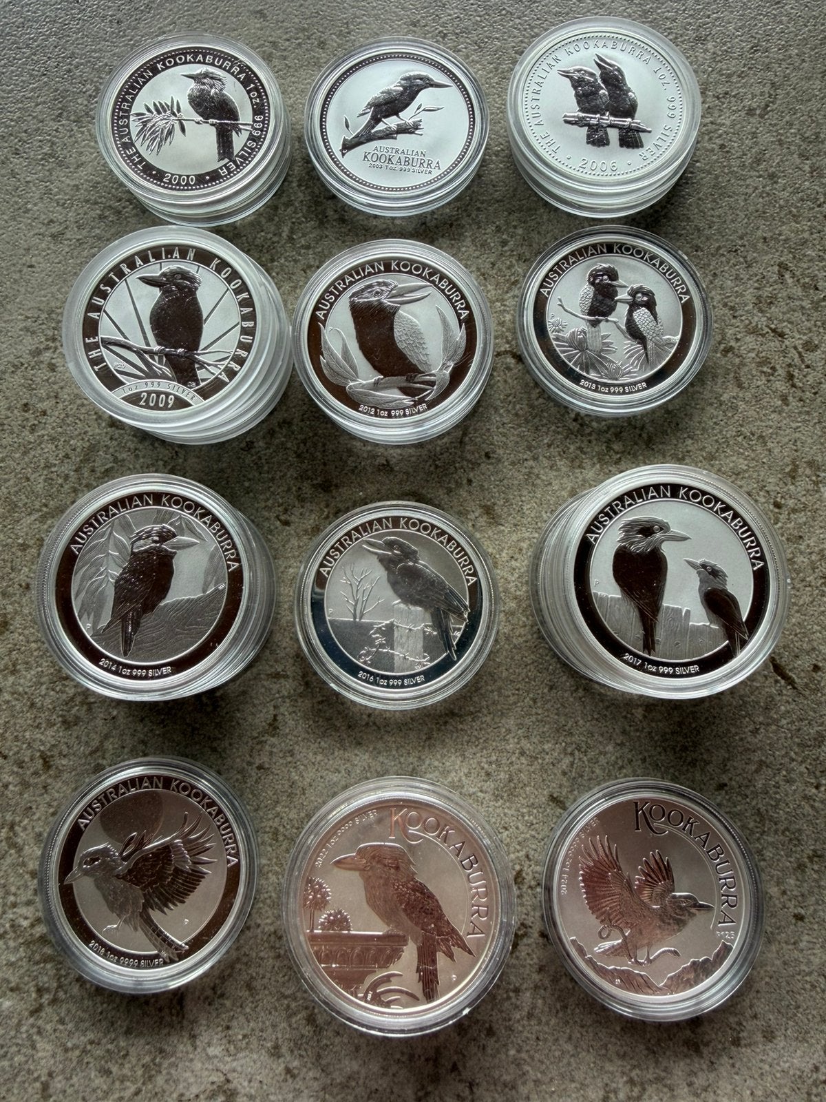 24x 1 Oz Kookaburra div jaren, Ophalen of Verzenden, Zilver