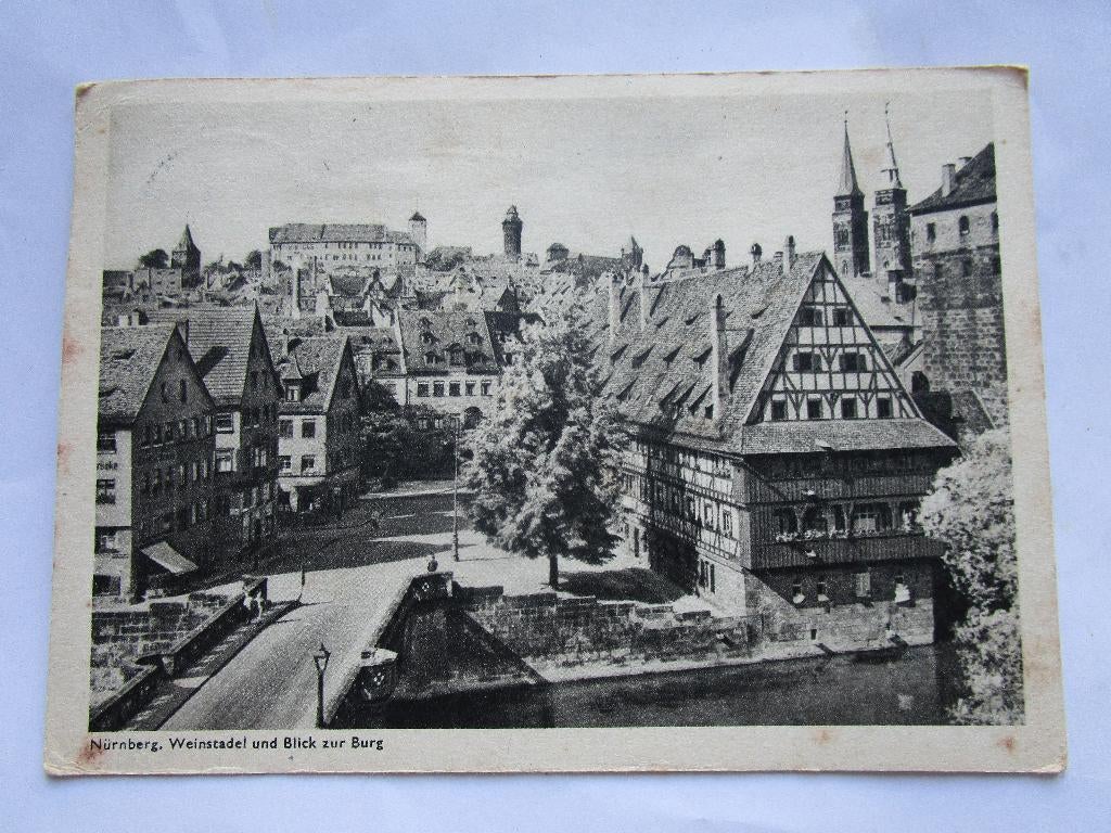 Ansichtkaart Nurnberg, Weinstadel und blick zur Burg 1951, Verzenden, 1940 tot 1960, Gelopen, Duitsland