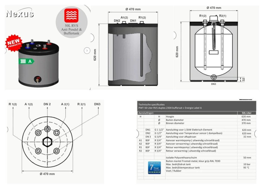 Nieuw 50L Nexus Buffervat eventueel met Backup element, Ophalen, 20 tot 100 liter, Nieuw, Boiler