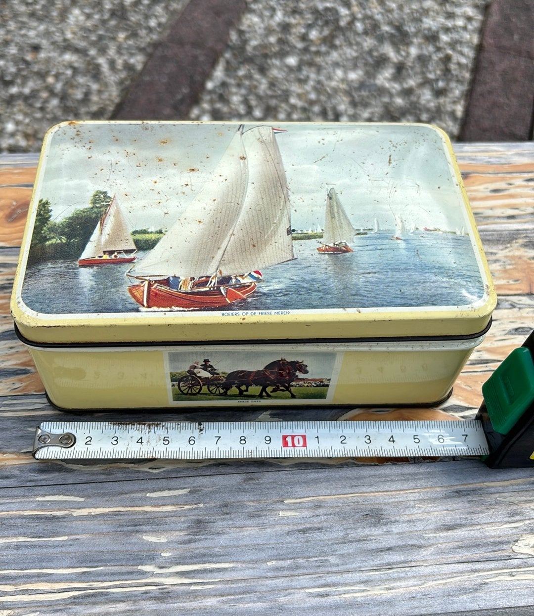 Blik vintage Friesland skûtsjesilen + sjees 17 x10.5 x 6,5cm, Ophalen of Verzenden, Gebruikt, Overige, Overige merken
