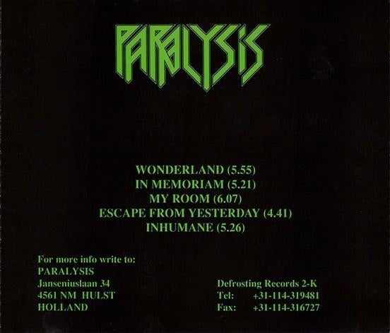 Paralysis - Wonderland MCD NL Prog Speed Thrash Metal 1996, Ophalen of Verzenden, Zo goed als nieuw