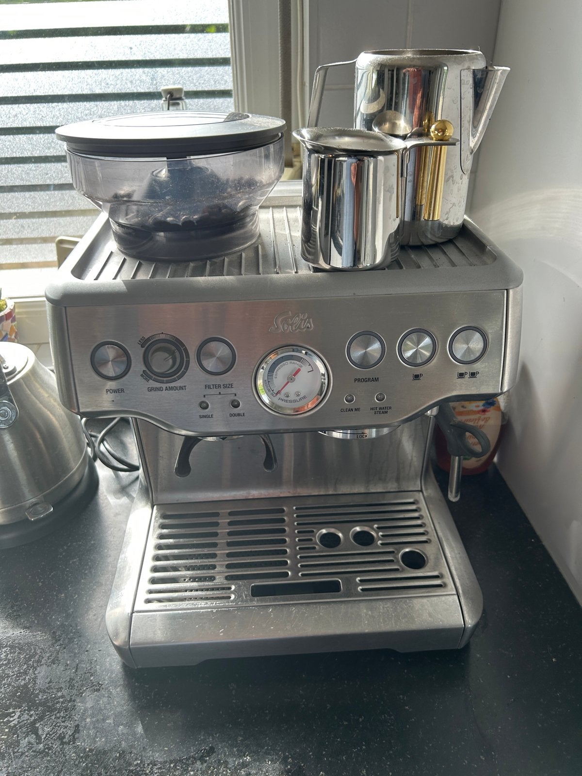 Solis Barista Perfetta Plus Espressomachine, Gebruikt, Espresso apparaat, 2 tot 4 kopjes, Afneembaar waterreservoir