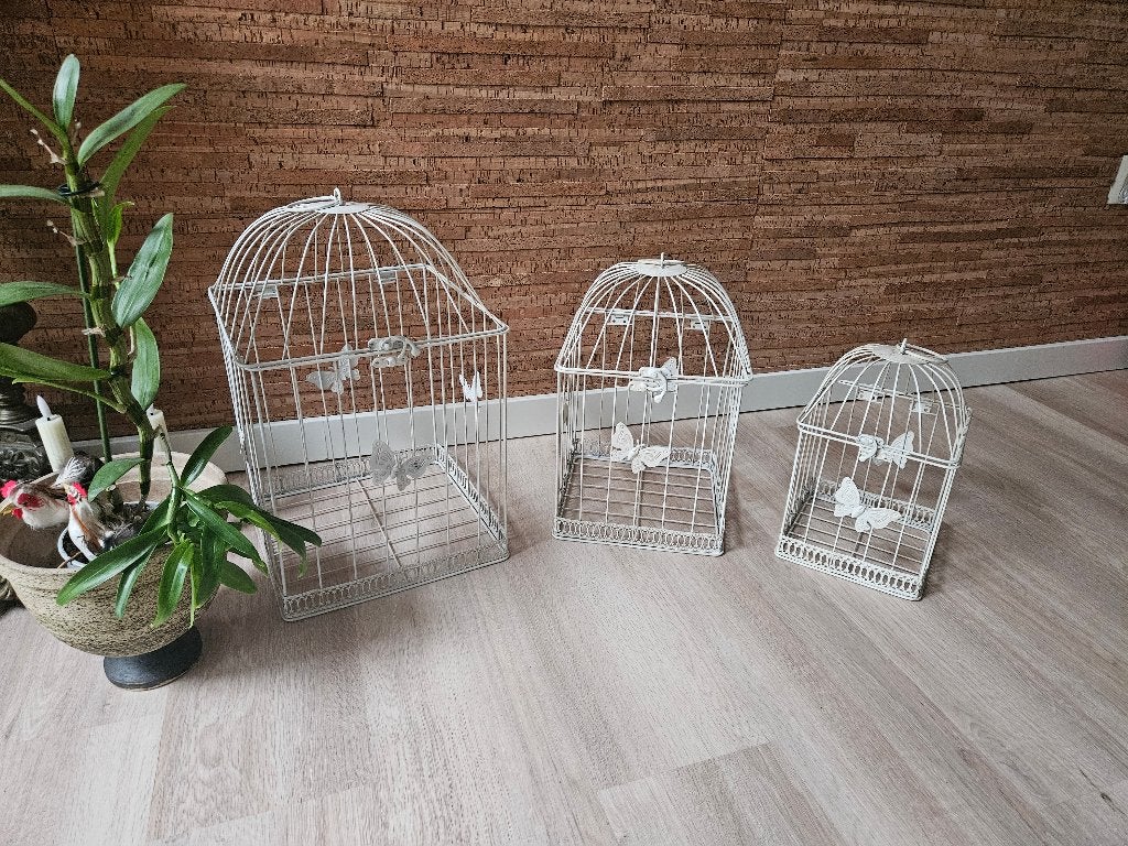 Set van 3 brocante metalen vogelkooien, Ophalen of Verzenden