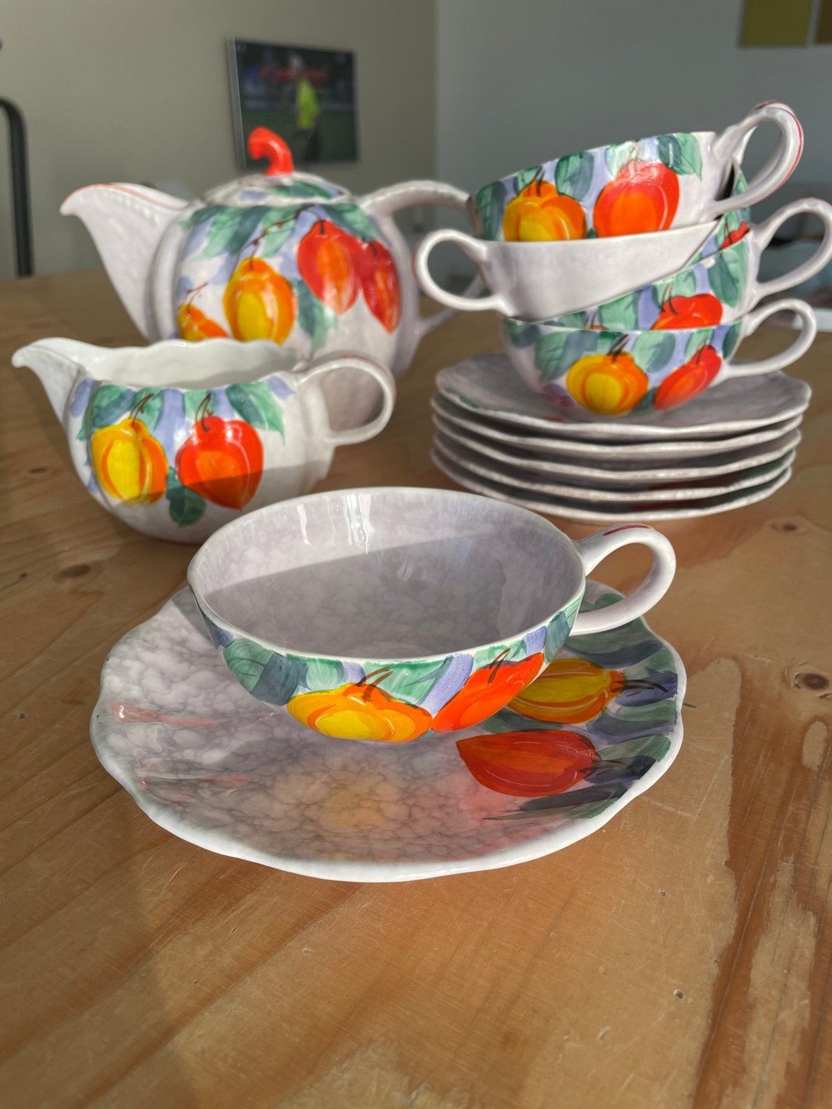 Vintage theeservies met physalis decoratie, Huis en Inrichting, Ophalen, Gebruikt, Overige merken, Keramiek