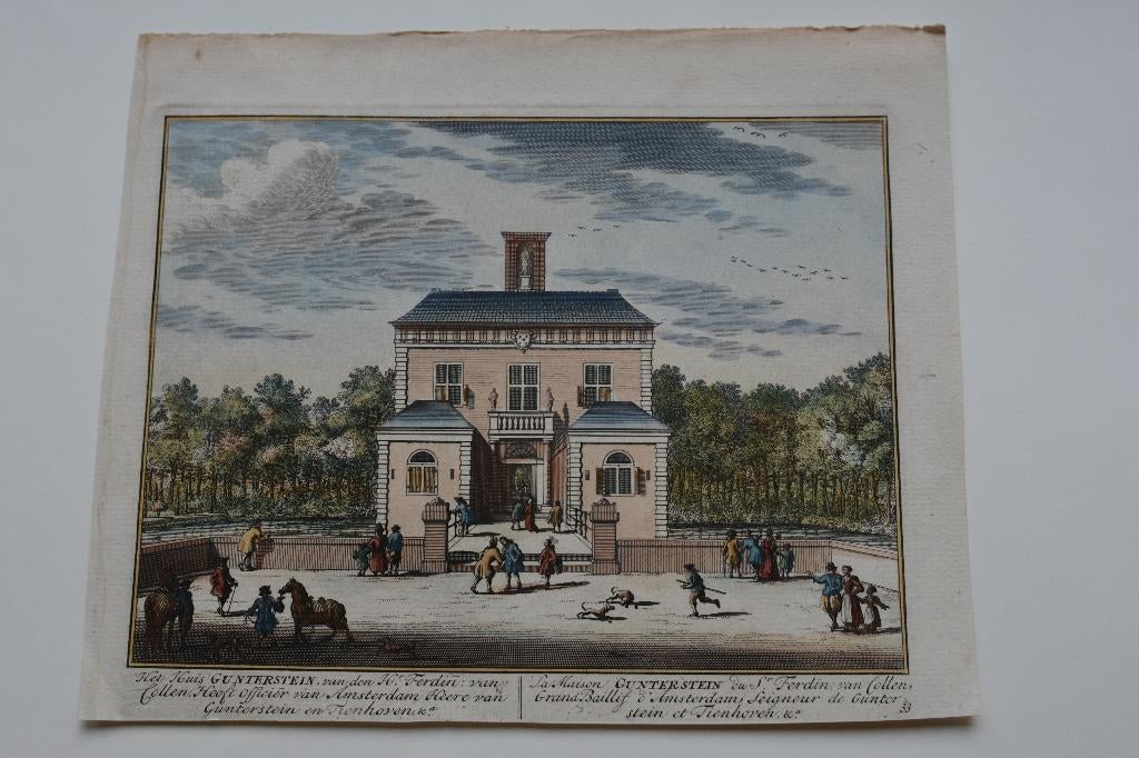 BREUKELEN GUNTERSTEIN Vecht Daniël Stopendaal Gravure GZ7, Verzenden, Stadsgezicht, Handgekleurd, Gravure